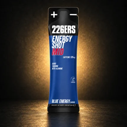 226ERS Energy Shot MID Blue Energy 60ml on BroTein dark gold background