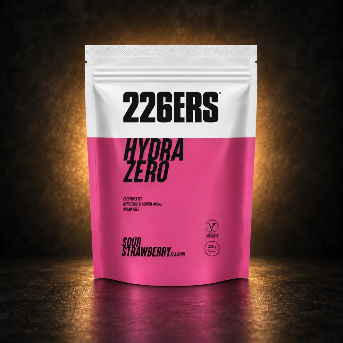 226ERS Hydrazero Sour Strawberry 225g 226ERS Hydrazero Sour Strawberry 225g on BroTein dark gold background