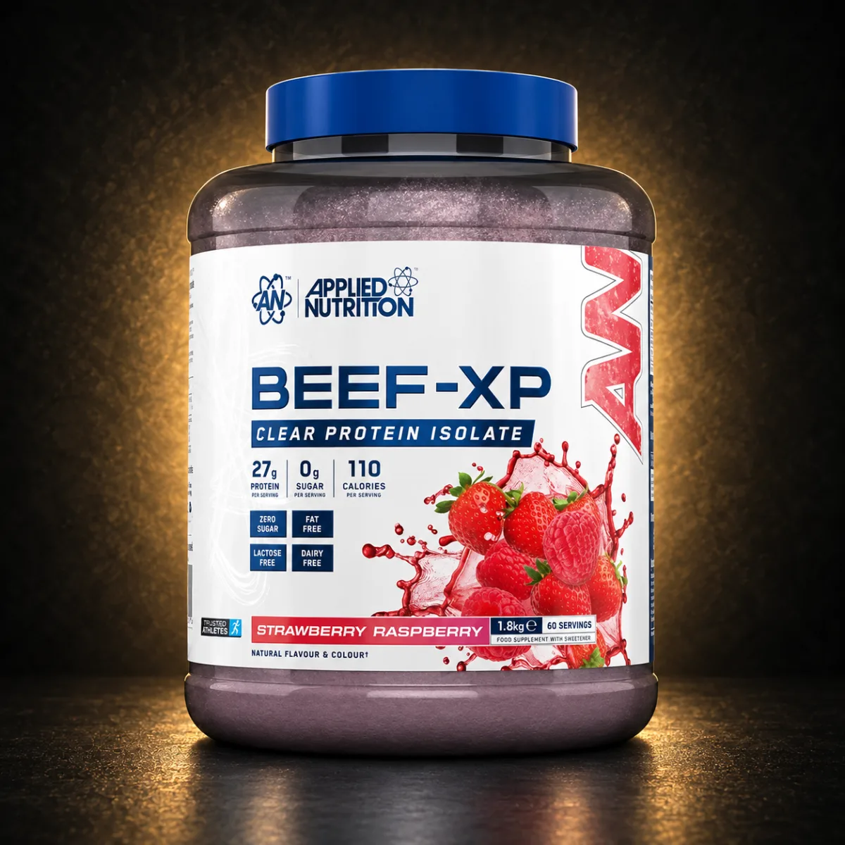 Applied Nutrition Beef-XP Strawberry Raspberry 1.8kg Applied Nutrition Beef-XP Strawberry Raspberry 1.8kg on BroTein dark gold background