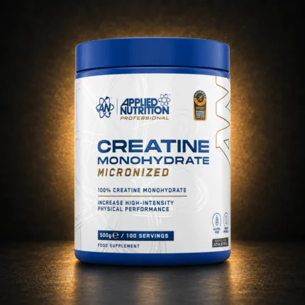 Applied Nutrition Creatine Monohydrate 500g on BroTein dark gold background