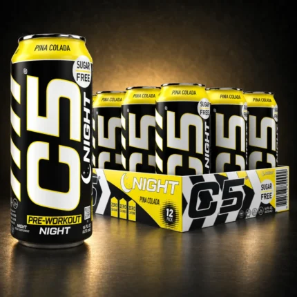 C5 Night Pina Colada 12 Pack on BroTein dark gold background