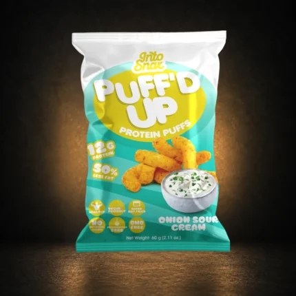 Grito Snax Puff'd Up Onion Sour Cream protein puffs single 60g bag