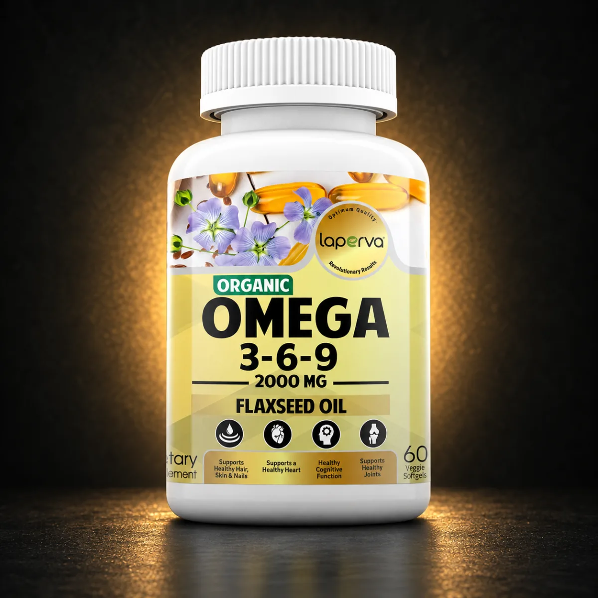 Laperva Organic Omega 3-6-9 2000mg 60 Veggie Softgels Laperva Organic Omega 3-6-9 2000mg flaxseed oil, 60 veggie softgels bottle