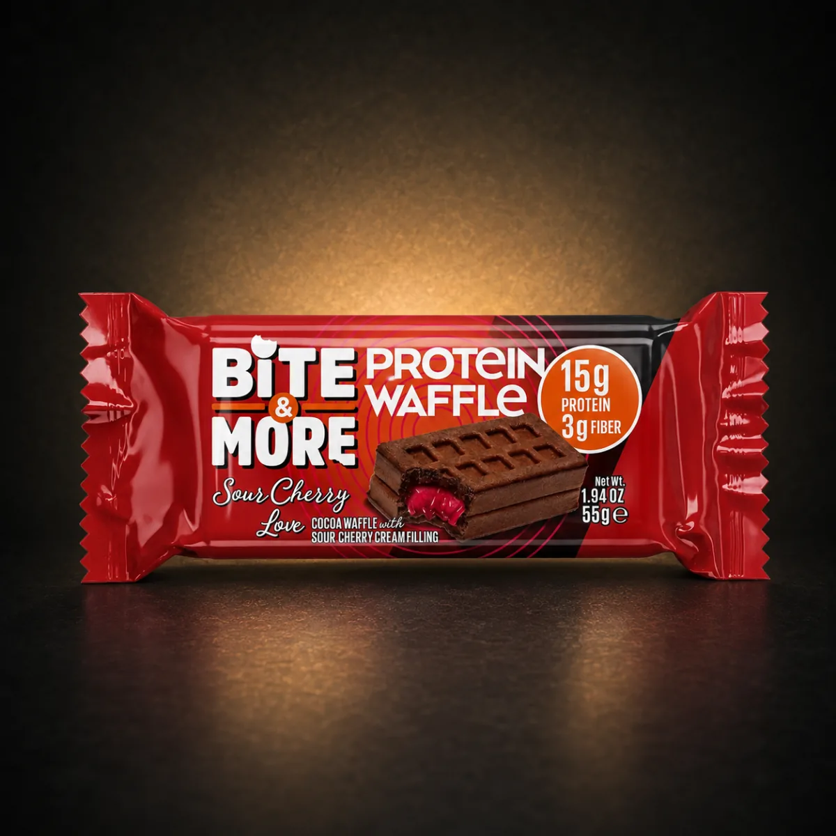bite more protein waffle sour cherry love bite more protein waffle sour cherry love product package